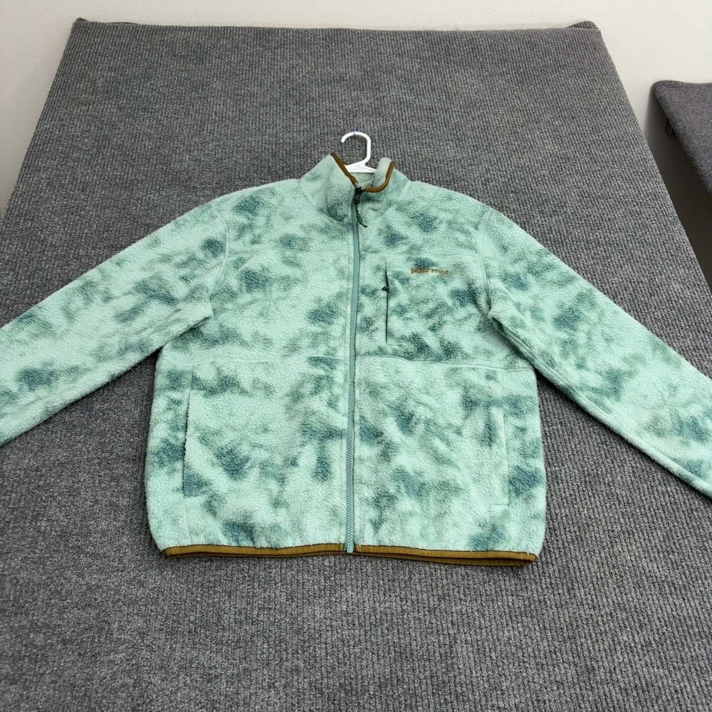 Marmot Fleece Jacket Mens M Green Recycled Polyester Tie Dye Mock Neck Gorpcore